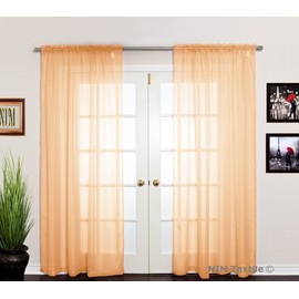 NIM Textile Elegant Sheer Voile Curtains Panels, Rod Pocket Top, 2 panles 140 cm x 213 cm Each, Orange, Love Inn Collection