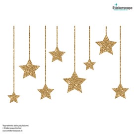 Stickerscape Christmas Stars Window Stickers (Gold Stars - 1 Sheet) | Christmas Window Decorations to Create a Winter Themed Display | Reusable, Re-positionable and Cleanly Removable