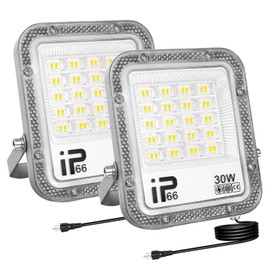 Willpower Flood Lights Outdoor,2X 30W 3000LM Bright Floodlight with Plug 110V Outdoor Work Light IP66 Waterproof LED Security Light 6000K Daylight White Exterior Lights for House Yard Patio Parking