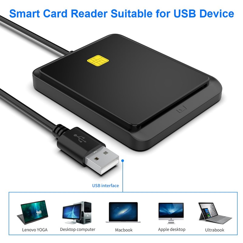 Black USB Smart Card Reader, CAC ID Card Reader, SIM