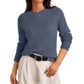 LILLUSORY Womens Cable Knit Sweater Early Fall 2025 Fashion Clothes Clothing Outfits Lightweight Ladies Business Casual Old Money Cotton Pullover Tunic Cozy Cute Trendy Teacher Winter Dusty Blue M
