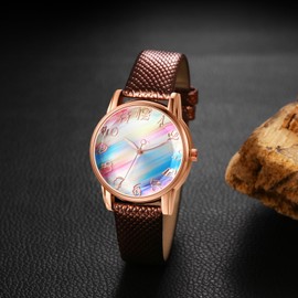 Avaner Women's Rainbow Leather Watches: Colorful Dial Analog Quartz Ladies Dress Elegant Wristwatch