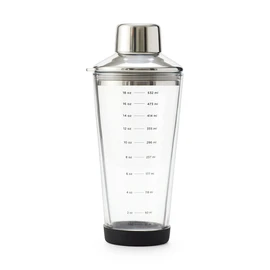 Rabbit 18 oz Glass Cocktail Shaker with Printed Measurements, Multi-Use Stainless Steel Topper with 1.5 oz Jigger Cap and Strainer, 3.94 x 3.54 x 9.06 IN
