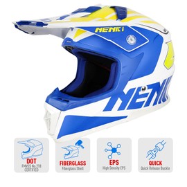 NENKI Dirt Bike Helmet Adult Motocross Helmet for Men ATV Helmet 4 Wheeler MX UTV Off Road Helmet Lightweight Fiberglass Shell DOT Approved (X-Large, Blue White)
