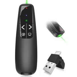 [2 in 1 USB C/A] Presentation Clickers, Powerpoint Clicker Wireless Presenter Remote, Presentation Pointer with Green Light PPT Slideshow Advancer Remote Control Slide Clicker for Mac, Computer