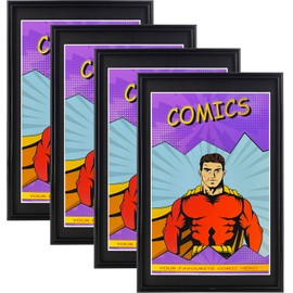 SparklyHome 4 Packs, Comic Book Frame with Black mat, UV Protection, Black Frame for Current Comics up to 6 3/4" x 10 1/4", Fits with Comic Book Bags and Sleeves, Wall or Tabletop Display