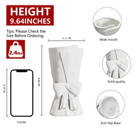Relexome White Ceramic Bow Vase Unique Cute Decorative Bouquet Flower Vases 9.64 in Easter Mother's Day Spring Decor Vase