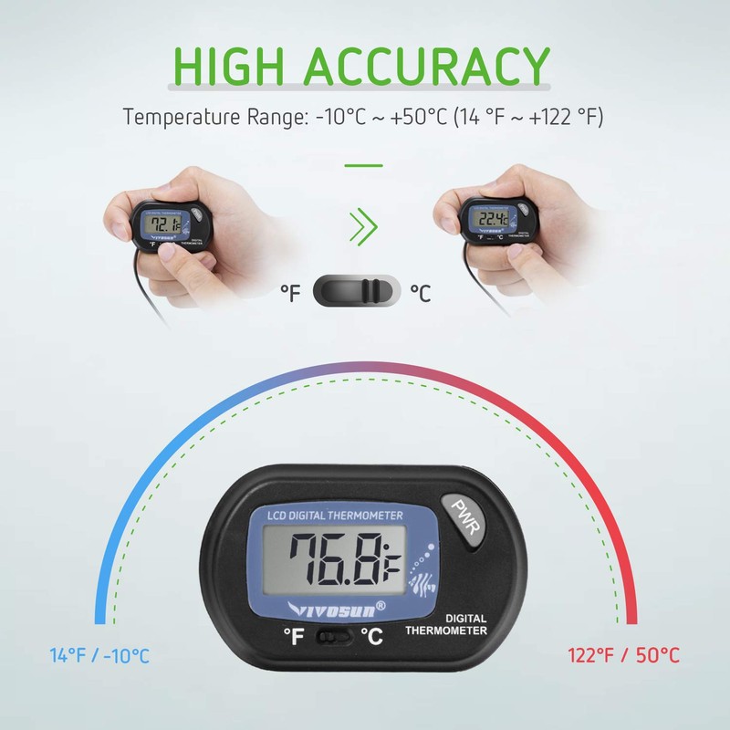 VIVOSUN 4-Pack LCD Digital Aquarium Thermometer Fish Tank Water Terrarium