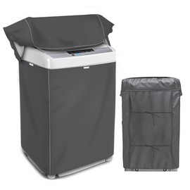 Prolife Washing Machine Cover, 4 Sided Wrap, Gray, Typhoon Compatible, Waterproof, Dustproof, Sunscreen with Buckle, L 22.8 x 23.6 x 36.2 inches (58 x 60 x 92 cm), Compatible with 8-10KG