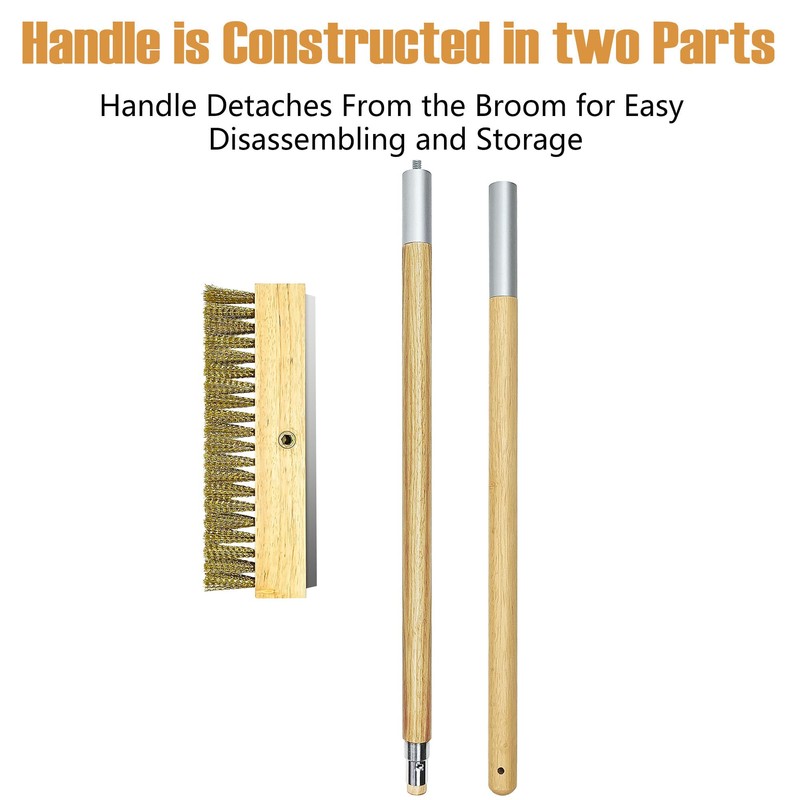 LRUI Pizza Oven Brush with Scraper,41-Inch Long Wood Handle Brass
