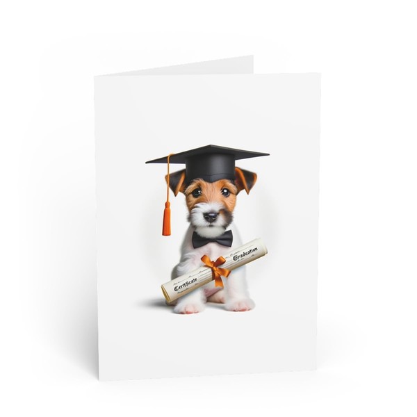 DistinctInk Greeting Card/Note Card - Smooth Fox Terrier Puppy Graduation