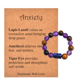 CERSLIMO Anxiety Bead Rings for Women Men Teen Girls Boys - Natural Stone Crystal Healing Stretch Ring, Gemstone Protection Anxiety Gifts Jewelry Birthday Christmas