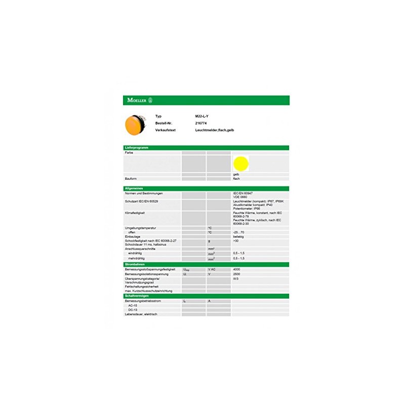 LEUCHTMELDERVORSATZ M22-L-Y FLACH YELLOW