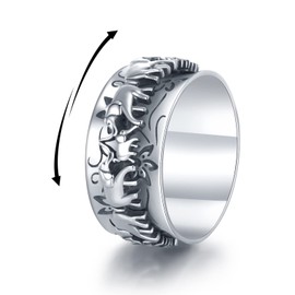 Feijiesi Elephant Fidget Ring Sterling Silver Spinner Ring for Women Elephant Spinning Ring Fidget Jewelry Gifts for Women Men (Size:7)
