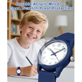 TENOCK Kids Analog Watches for Girls Boys Watches with Soft Band Learning Time 50M Waterproof Children Watch Easy to Read for Ages 4-12 Kids Gift (Blue)