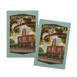 Brevard, North Carolina, Courthouse and White Squirrel, (4x6 Birch Wood Postcards, 2-Pack Stationary, Rustic Home Wall Decor)