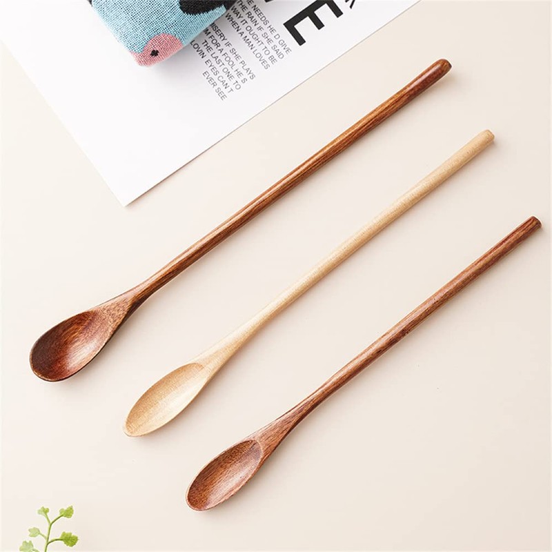 SITEDAN Muddler Spoon Wooden Dessert Spoon, Ice Cream Spoon, Small,