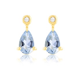 Carissima Gold Women's 9ct Yellow Gold Diamond and Aquamarine Pear Drop Earrings