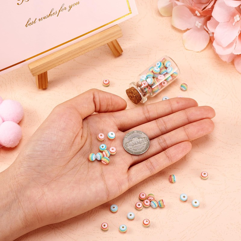Cheriswelry 100pcs Round Rainbow Striped Resin Beads 6mm Candy Color