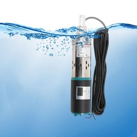 Deep Well Submersible Pump 1 Inch 12V Solar Submersible Pump 2300L/H Submersible Well Pump, Max. Dive Depths: 30m/98.43ft, 200W Deep Well Pump Stainless Shell