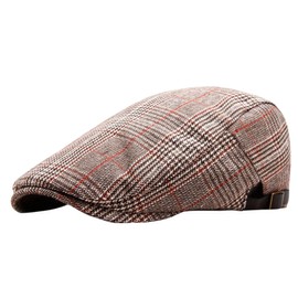 crazy bean Beret Hat Men's Beret Cap Autumn and Winter Warm Vintage Beret Hat of the Painter, Brown Chequered