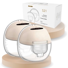 DrBash Wearable Breast Pump S21 - Smart Display, Leak-Proof Design, Hands-Free Double Portable Electric with 3 Modes &12 Levels (Beige-2pack)
