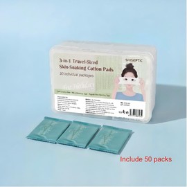 SHISEPTIC 50 Individually Wrapped Packs | 3-in-1 Multifunctional Cotton Pads Set | Wet Compress, Makeup Remover & Hydrating Facial Mask Sheets for Face, Eye & Lip Care