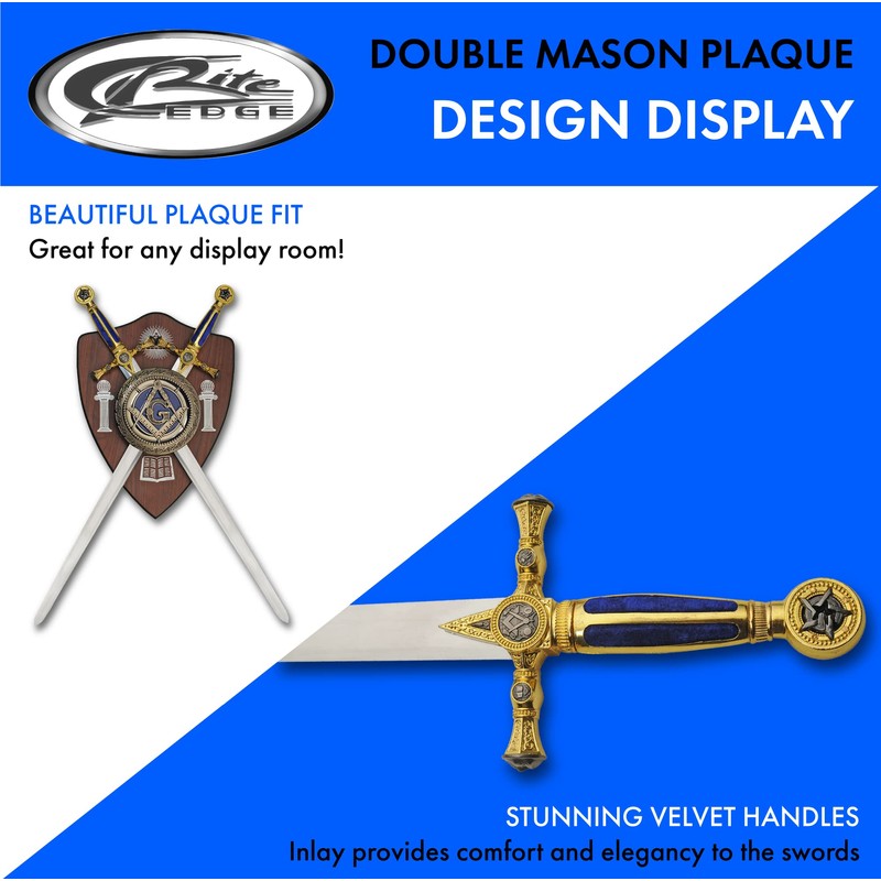 29.5 Blue Free Mason Double Sword and Plaque Display Set