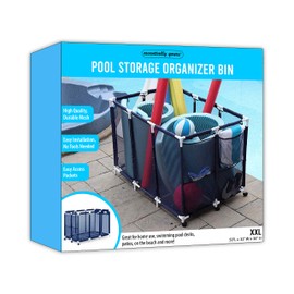 Essentially Yours Pool Noodles Holder, Toys, Floats, Balls and Floats Equipment Mesh Rolling Storage Organizer Bin, Extra-Large, (47.2" W x 30.2" L x 34" H), Blue/White Style 455119