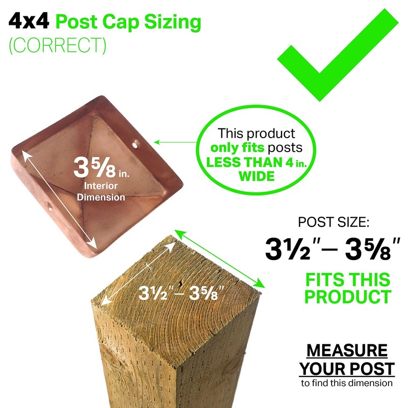4x4 Hammered Copper Pyramid Post Caps (3-Pack) - Extended Lip