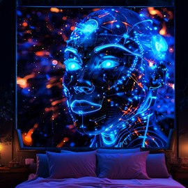 Avinyl Blacklight Posters Robot Tapestry for Bedroom, Black Light Cool 3D Tapestries, Glow in the Dark Space Futuristic UV Reactive Wall Covering Hanging for Living Gaming Room Dorm Decor 51in X 60in