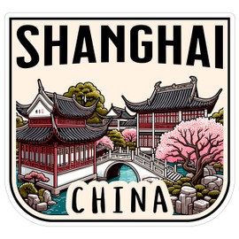 Shanghai China Sticker 4 Inch City Travel Souvenir Destination - Waterproof Vinyl Decal for Laptop Water Bottle Car Tumbler - Durable Aesthetic Long-Lasting Stickers for Adults ID44990