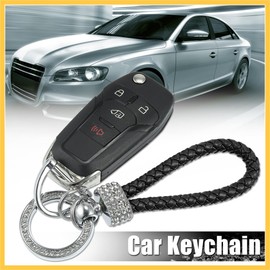 REPAIROCK Car Fob Key Chain Braided Keychains Holder for Men and Women PU Leather 360 Degree Rotatable with D Shaped Ring Bling Key Rings Set Black Auto Replacement Parts