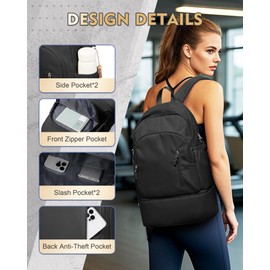 VENATIN Gym Backpack for Women Men, Lightweight Gym Bag with Shoe Compartment, Waterproof Sports Backpack with Wet Pocket, Black