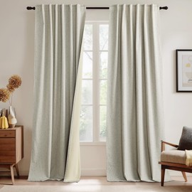 RYB HOME 100% Blackout Linen Curtains for Bedroom - Thermal Insulated, Noise Reducing, Natural Faux Linen, Boho Decor for Farmhouse Living Room Nursery Office, 52" W x 84" L, Beige，2 Panels Set