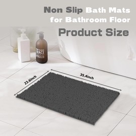 MEGAROOM Non Slip Chenille Bath Mat 60 x 90 cm - Soft and Non-Slip Anti Mould Bath Mats for Safety and Comfort - Water Absorbent and Quick Drying to Keep Bathroom Hygienic and Clean (Dark Grey)