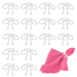 PH PandaHall 16 Stück Serviettenringe mit Perlenverzierung, weiße Acryl-Serviettenhalter Elegante Imitationsperlenringe für Hochzeit, Garten, Weihnachten und Tischdekoration