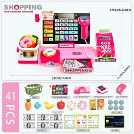 JoyGrow Cash Register Toys for Kids Pretend Play Supermarket Shop Toys With Real Calculator,Working Scanner,Credit Card,Play Food,Money and more,Learning Educational Toys for Kids Boys Girls (Pink)