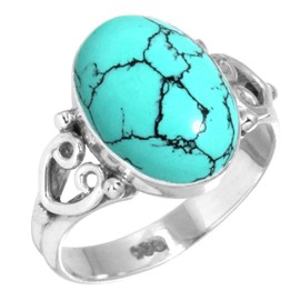Jeweloporium 925 Silver Ring for Women Blue Turquoise Stone Boho Silver Ring Size S 1/2 Easter Gift Statement Jewelry