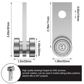 EASGIU 2 Wheel Trolley Assembly Rollers for 1-5/8" Wide Strut Channel - Garage Pulley System Hoist System (Silver-4 Pack)