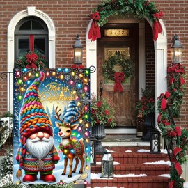 BlissYard Christmas Garden Flag 12x18 Double Sided Vertical Flag Reindeer Gnome Garden Flag Christmas Farmhouse Outdoor Decorative Flag Xmas Holiday Winter Patio Garden Lawn Banner
