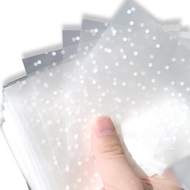 Qgond 100Pcs Self-Adhesive Cellophane Bags | 10x10cm Clear Frosted Plastic Bags with White Dot Design | Perfect for Candy, Cookies, Jewelry & More