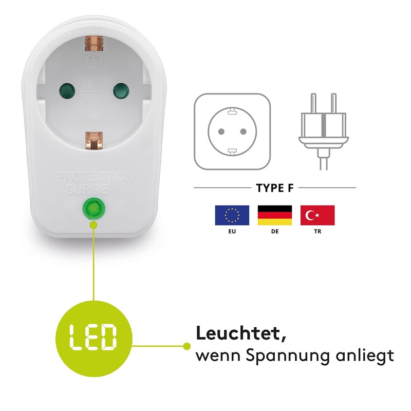 Goobay 51270 Netz-und Überspannungsschutz, Steckdosenadapter, Schutzkontaktsteckdose, weiß, 230 V, max.