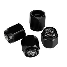Muishi Dog Bulldog Black Tire Valve Stem Caps, Aluminum Black Stem Tire Valve Caps Universal Stem Covers for Cars, SUVs, Trucks, Bikes, Motorcycles, Bicycles (4 Pack)