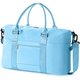 Amechi Travel Duffle Bag, Waterproof Weekender Bag for Women, Lightweight Carry on Sport Gym Bag for Women, Overnight Tote Luggage Bag with Trollery Sleeve (Light Blue)