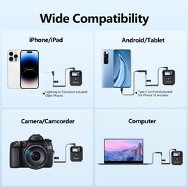 INGPARTNER T8-2 Kabelloses Lavaliermikrofon, kabelloses Mikrofonsystem mit integrierten Mikrofonen (schwarz)