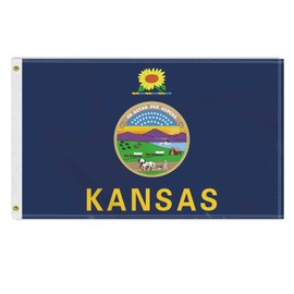 3×5 FT Kansas Flag, Large 100D USA State Outdoor Banner,Doube Side Printing Decor For Patio Garden With Brass Gromment