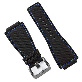 B & R Bands Bell & Ross Waterproof Sport Watch Band BR01 BR03 Replacement Straps (Medium, Blue Stitch)