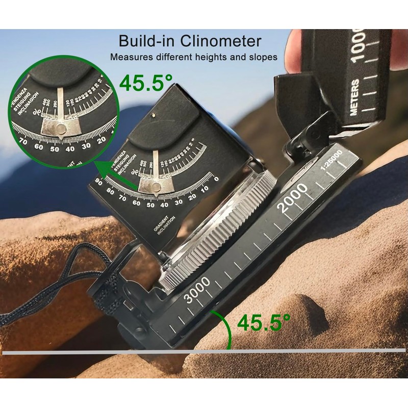 Lensatic Compass Military Grade, JYEASTZ Sighting Clinometer Compass for Hiking,