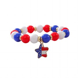 tenghong2021 4th of July Beaded Stretch Bracelets for Women Enamel American Flag Heart Star Love Charm Bracelets for Women Men Independence Day Accessory Holiday Jewelry Gifts-B
